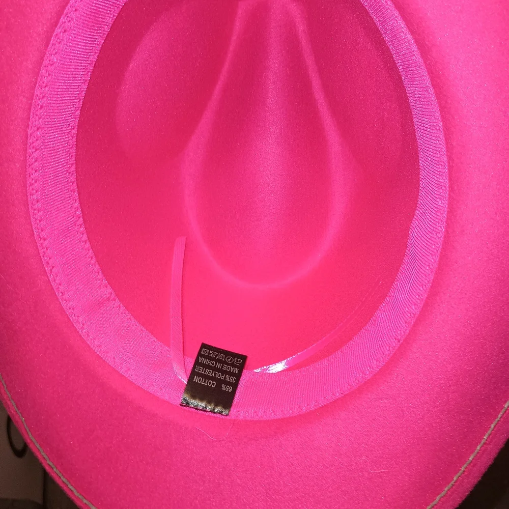 Pink Fedora Hat with Embroidered Band - Picture 2 of 5